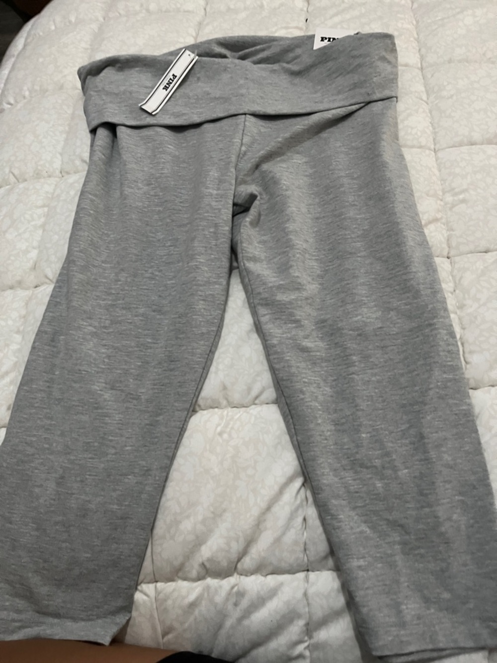 PINK Victoria's Secret Light Gray Fold-Over Waist legging women’s size medium